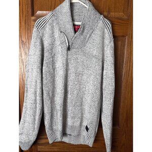 Guess Los Angeles Mens Large Shawl Collar Sweater Grey Black Knit Retro Style